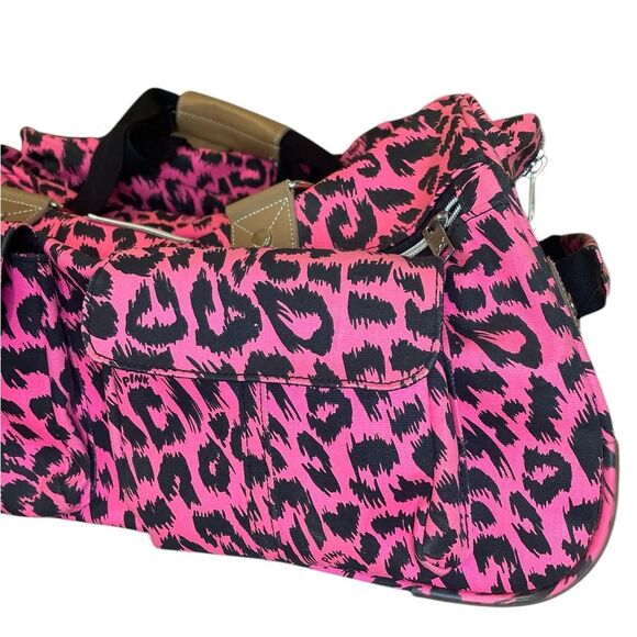 Victorias Secret Love Pink Leopard Rolling Duffle Bag Suitcase Y2K Travel Bag - Picture 7 of 16